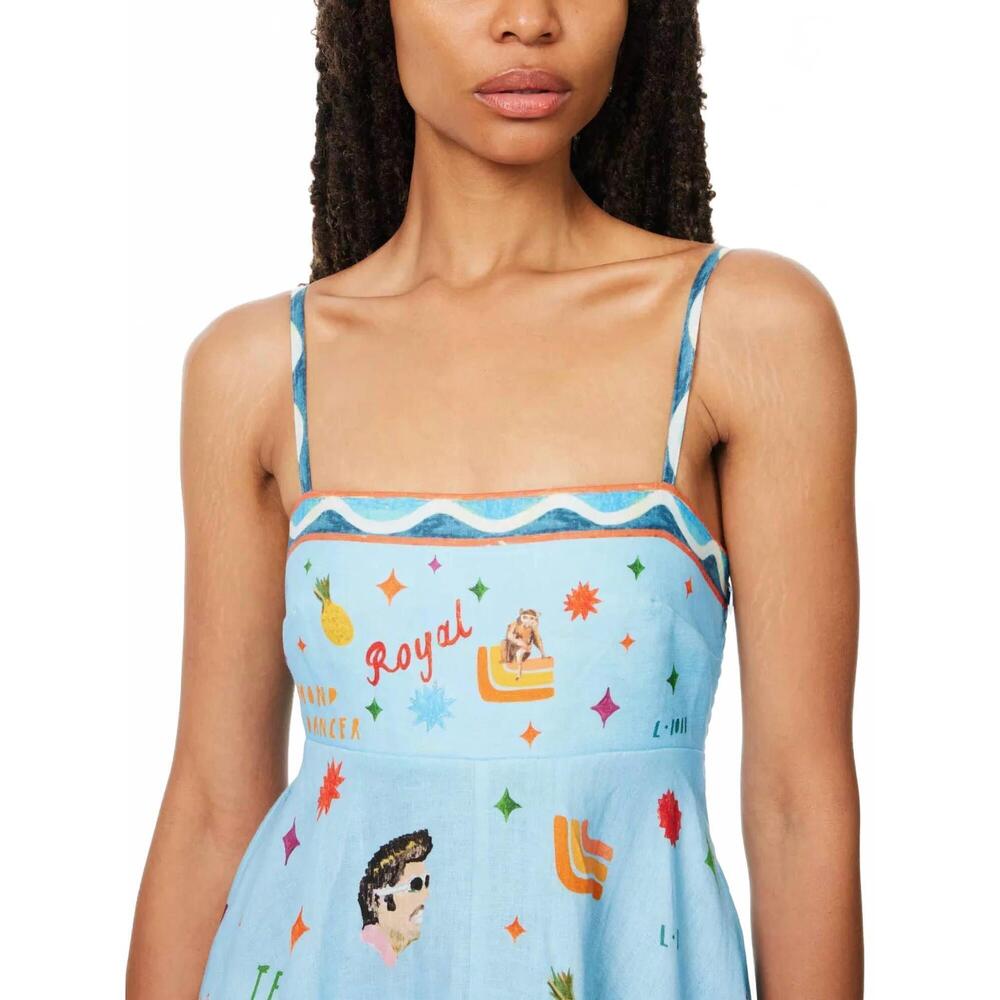 NEW ALEMAIS teamo supremo midi dress in blue multi - Picture 4 of 5